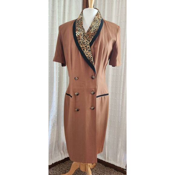Danny & Nicole double breasted dress w animal leopard print collar - Picture 1 of 12